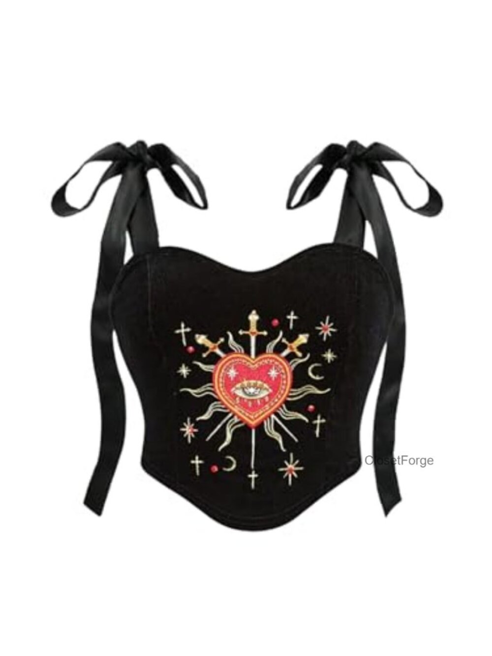 Plus Size Gothic Velvet Tie Shoulder Corset Bustier Crop Top